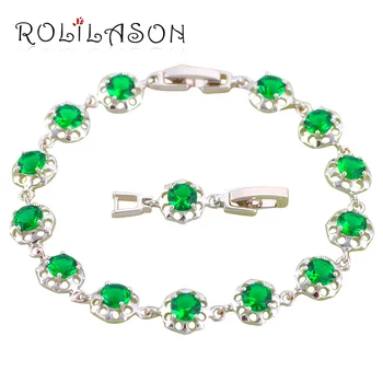 ROLILASON Charm grøn zircon blomst formet Sølv Fyldt armbånd til Damer Sundhed Nikkel, Bly fri Mode smykker TB387
