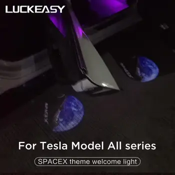LUCKEASY SPACEX tema ændret velkommen lys for Tesla Model3 ModelX Modeller ModelY bil LED lys F9 FALCON9 Moskus Roadster