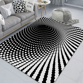 Visuel Illusion Tæppe 3D Tæppe i Sorte og Hvide Tæpper Geometriske Kunst Tæppe til Stue, Soveværelse J99Store