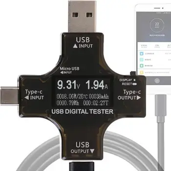 Type-C PD USB-Tester DC Digital Voltmeter Amperemeter Spænding Strøm Detektor Støtte QC3.0 QC2.0, Bc1.2, Apple 2.4 En