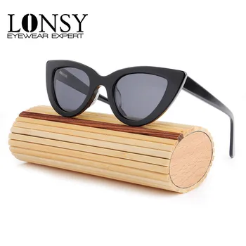 LONSY CAT EYE Solbriller til Kvinder af Høj Kvalitet, Luksus, Håndlavet Bambus Træ Solbriller Kvindelige oculos de sol feminino