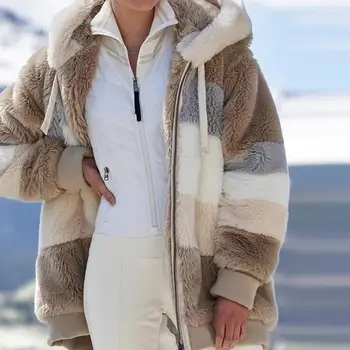 Vinteren kvinder jakke mode Bløde patchwork lynlås lomme vinter Hætteklædte jakke retro løs Lange Ærmer Plus Size Kvinder Top Coat
