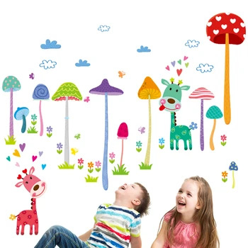 Mushroom Skov Wall Sticker Vinyl DIY Hjorte Dyr for Baby Room Living Room Kids Soveværelse Hjem Dekoration
