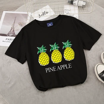 Kawaii Kvinder T-Shirt Plus Size Bomuld Sjove Ananas Print for Crew T-Shirt Harajuku Hals Søde T-shirts, Korte Ærmer Shirts