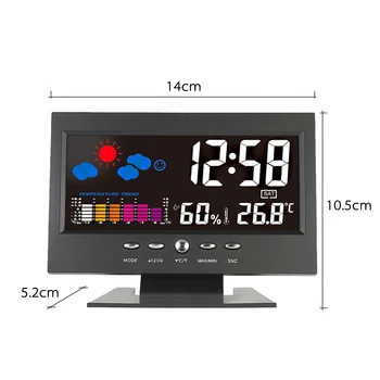 Stemmestyring LCD-Tv med Termometer Ure Indendørs Luftfugtighed Overvåge Elektronisk Digital Visning af Temperatur Alarm Kalender