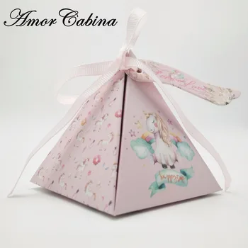 Tegnefilm Unicorn Candy Box Bryllup Som Bomboniera Part Gaveæske Barn Fødselsdag Gave Baby Brusebad Rainbow Hest Slik Pose