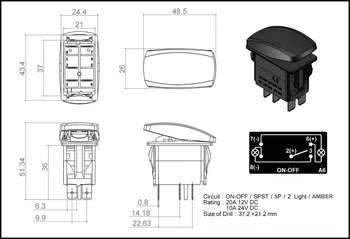 DC12V 24V SPOT LYS Rocker Switch GULT Led-lampe 5 Pin ON/OFF SPST Marine Grade IP66 Vandtæt