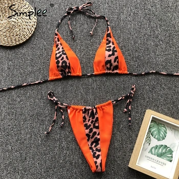 Sommeren Sexet leopard print i to stykker kvinder badedragt Spaghetti strop sommeren badedragt snøre badeferie kvindelige bikini 2019