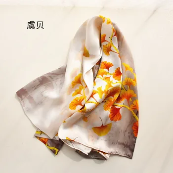 Klassisk kinesisk naturlig silke tørklæde med trykte gingko blade til kvinder, ægte silke af høj kvalitet tørklæder sjal gave til dame
