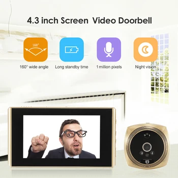Kighul Dørklokken 160 Grader 4,3 tommer Digital Døren Eye-Kameraet Fremviser Skærm til Husholdnings-Sikkerhed Tilbehør