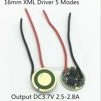 16mm i Diameter DC3.7V 5 Tilstande LED Driver Input-DC3.7-4.2 V Udgang DC3.7V 2.5-2.8 for EN Cree XML T6 High Power LED Emitter