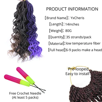 Faux locs et eller andet Curly Senegalesiske Twist Håret 14Inch 35Strands/Pack Syntetiske Braiding Hair Ombre Hæklet Hår