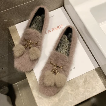 Populære stil furry kvinders sko flad bund, Rund Tå fashion vilde solid farve plus velvet personlighed design vinteren W36-59