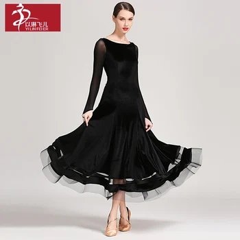 Kvinder moderne dans slid ballroom dance training dress bold dans kostumer vals, tango, rumba dans blonder fuld nederdel kjole S9048