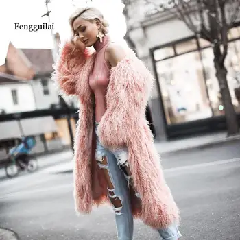 Mode Furry Faux Fur Frakke Kvinder Bløde Varm Langærmet Kvindelige Overtøj Efterår Og Vinter Frakke Jakke Hår Krave Overfrakke