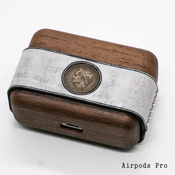 VARME SØGER ægte læder massivt træ sølv mønt dekoration er egnet til Apple airpods1 2 og Airpods Por sag