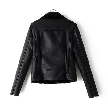 2019 Sort motorcykel jakke er vintage imiteret læder jakke kvinder biker jakke, frakke med pels krave, varm vinter overtøj