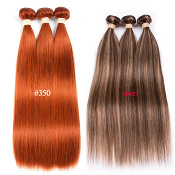 Fremhæve Bundter Lige Brasilianske menneskehår Bundter Ombre Brun Pre Farvet #350 Orange #6 P4/27 613 blonde Remy Human Hair