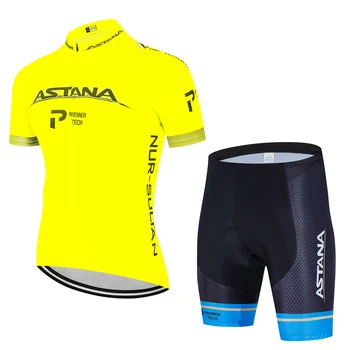 Astana 2020 Mænd Gul Sommer Trøje Sæt Åndbar Team Racing Cykel Trøje Grøn Outdoor Beklædning MTB Bike Jersey