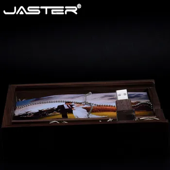 JASTER USB2.0 valnød træ kasse (170 * 170) flash disk crystal pen-drev 4G 8G 16G 32G 128GB 64G U disk bryllup jubilæum gave