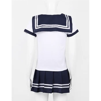 Kvinder Skole Piger Anime Cosplay Costume Studerende Sømand, Uniformer, Kort Ærme T-shirt, Toppe med Plisseret Mini Nederdel og Hals Uafgjort