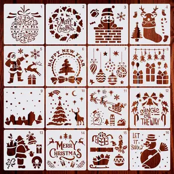 16Pcs/Set DIY Glædelig Jul Tegning Stencil Skabeloner Prægning Papir Maleri