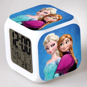 Disney Frosne Dronning Anna ' s Farverige Vækkeur LED Firkantet Ur Børns Kreative Digitale Ur Julegaver tages yderligere gebyr