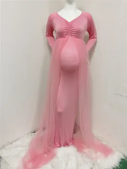 2020 Barsel Kjoler Fotografering Rekvisitter Shoulderless Graviditet Lang Kjole Til Gravide Kvinder Maxi Kjole Baby Showers, Foto Shoot