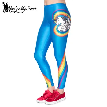 [Du er Min Hemmelig] Nye Ankomst Farverige Unicorn Kvinder Leggings Levende Regnbue Kærlighed Form Bukserne Street Wear Leggins