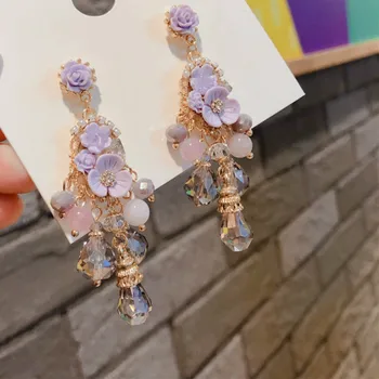 Korea Style nye Domstol Stil Lang Blomster Lys Luksus Drop Øreringe til Kvinder Girl Fashion Smykker Tilbehør
