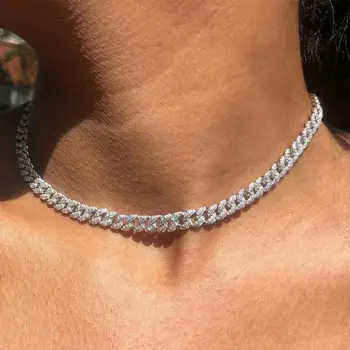 Iced out bling 8mm cz Miami cubanske kæde choker halskæde til kvinder micro bane cz cubanske choker kvinder smykker