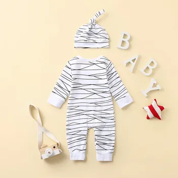 2020 babytøj Fuld Ærmer bomuld infantis Nyfødte Spædbarn Baby Drenge Tegnefilm Mumie Romper Buksedragt Hat Halloween Outfits Sæt