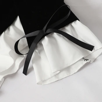 Mini Shorts Sæt 2PC Pige Retro Sort / Hvid Bluse og Høj Talje Bukser Passer til To-delt Sæt, koreansk Mode Kvinder Pjusket Shirt