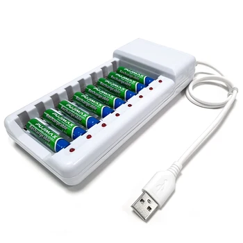 PUJIMAX USB-Udgang 8 Slots, Hurtig Opladning af Batteri Oplader Short Circuit Protection egnet til AAA/AA Genopladelige Batteri Værktøjer