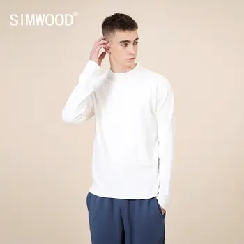 SIMWOOD 2020 Efteråret Nye Mock-Hals T-shirts til Mænd langærmet Basic-Top Casual Blødt Komfortabelt Tshirt Plus Size Pullovere SJ130804