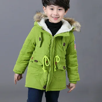 Børn jakker Piger Drenge Coats Hooded Faux Pels Krave Tykke Vinter Kids Overtøj af Bomuld Polstret babytøj Dreng Flyverdragt 348