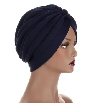 Nye Headwraps hatte til kvinder Solid Twist Flæsekanter Bomuld Chemo Caps Huer Turban Hovedbeklædning Huer til Kræft