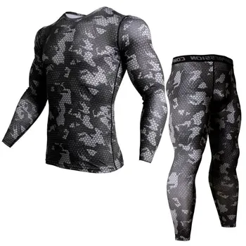 3D Camouflage T-Shirt Kompression Sæt Mænd Løber jogging Dragter Fitness Sport Sæt langærmet Skjorte Og Bukser, Fitness Træning Tights