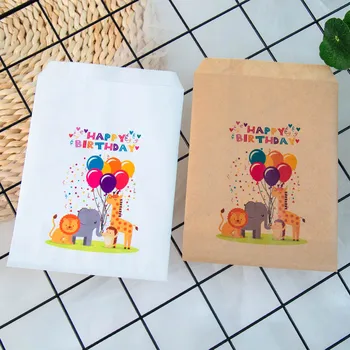 25pcs kraftpapir happy birthday treat favor bags for Børns fødselsdag part dekorationer slik, popcorn buffet gavepose