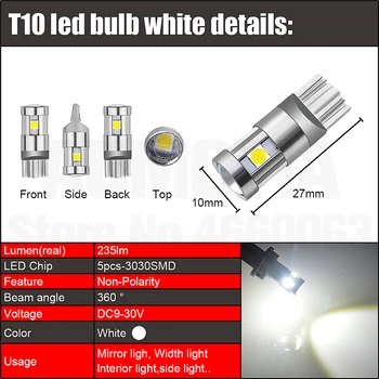 10x T10 LED Bil lys Pære 194 W5W 5 LED 501 3030 SMD Auto Turn Side Nummerplade Lys Markør Indvendige Lampe Pære 9-30V IC