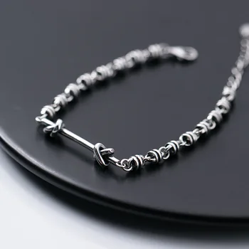 S925 Sølv Armbånd Kvindelige koreansk-Stil Enkle Retro Thai Sølv A - linje Knude Dame Kunstnerisk Hånd Smykker
