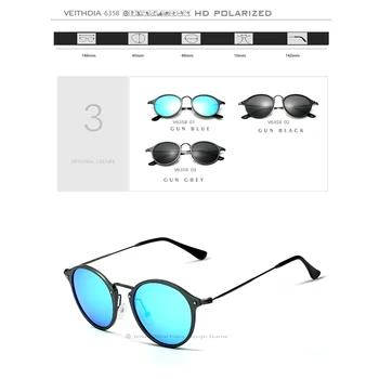VEITHDIA Mærke Mode Unisex solbriller Polariseret Belægning Spejl Kørsel Solbriller Runde Mandlige Briller Til Mænd/Kvinder 6358