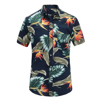 Mænd Casual Hawaii-Skjorte kortærmet Blomst Shirt Mænd Regular Fit Sommer Bomuld Herre Skjorter Plus S-3XL 2020