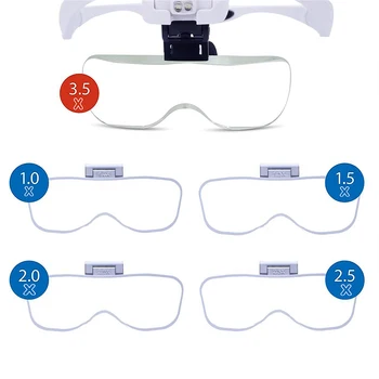 Microblading Hovedbøjle Forstørrelse Beskyttelsesbriller luplamper med LED Lys, og 5 sæt linser Til Broderi permanent makeup
