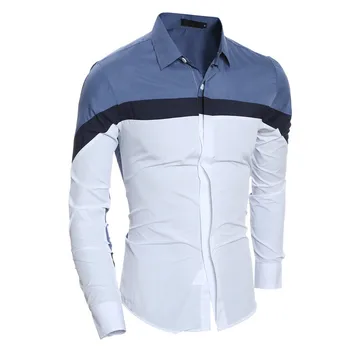 2020 Mode Efteråret Herre Skjorter Mærke Tøj Slim Fit Patchwork Stribet Tøj Mandlige langærmet Shirt til Mænd Mandlige Camiseta