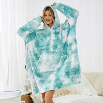 Kawaii Hættetrøjer Pyjamas For Kvinder Nattøj Lounge Slid Komfortable Og Løs Dobbeltsidet Fleece Tykkere Bærbare Tæppe Par