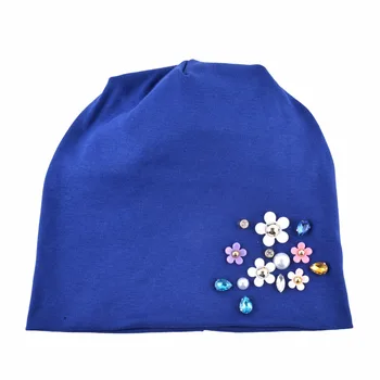 Nye Huer Kvinder Foråret Efteråret Solid Farve Skullies Hat Til Damer Rhinestone Perle Blomst Cap Kvindelige Mode Bonnet Gorra