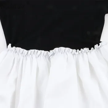Nadafair Flæser Puff Ærmer Party Dress Kvinder 2021 Mode Rullekrave Patchwork-Shirt Kjole Afslappet A-Line Mini Kjole Sexet Kvinde