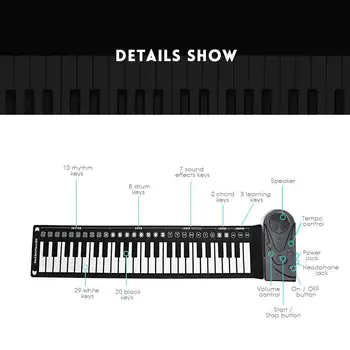 49Key folde Elektronisk Orgel Elektroniske Tastatur Klaver Silicium Fleksibel med Høj Højttaler Foreløbig Udgave Rulle Op Klaver