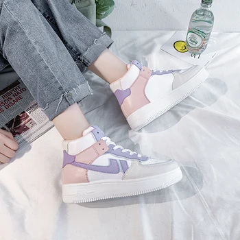 Kvinder Platform Sneakers koreansk Mode PU Læder Undervisere Dame Chunky Sneakers Tenis Kvindelige 2020 Spring Lace-Up Afslappet Sko